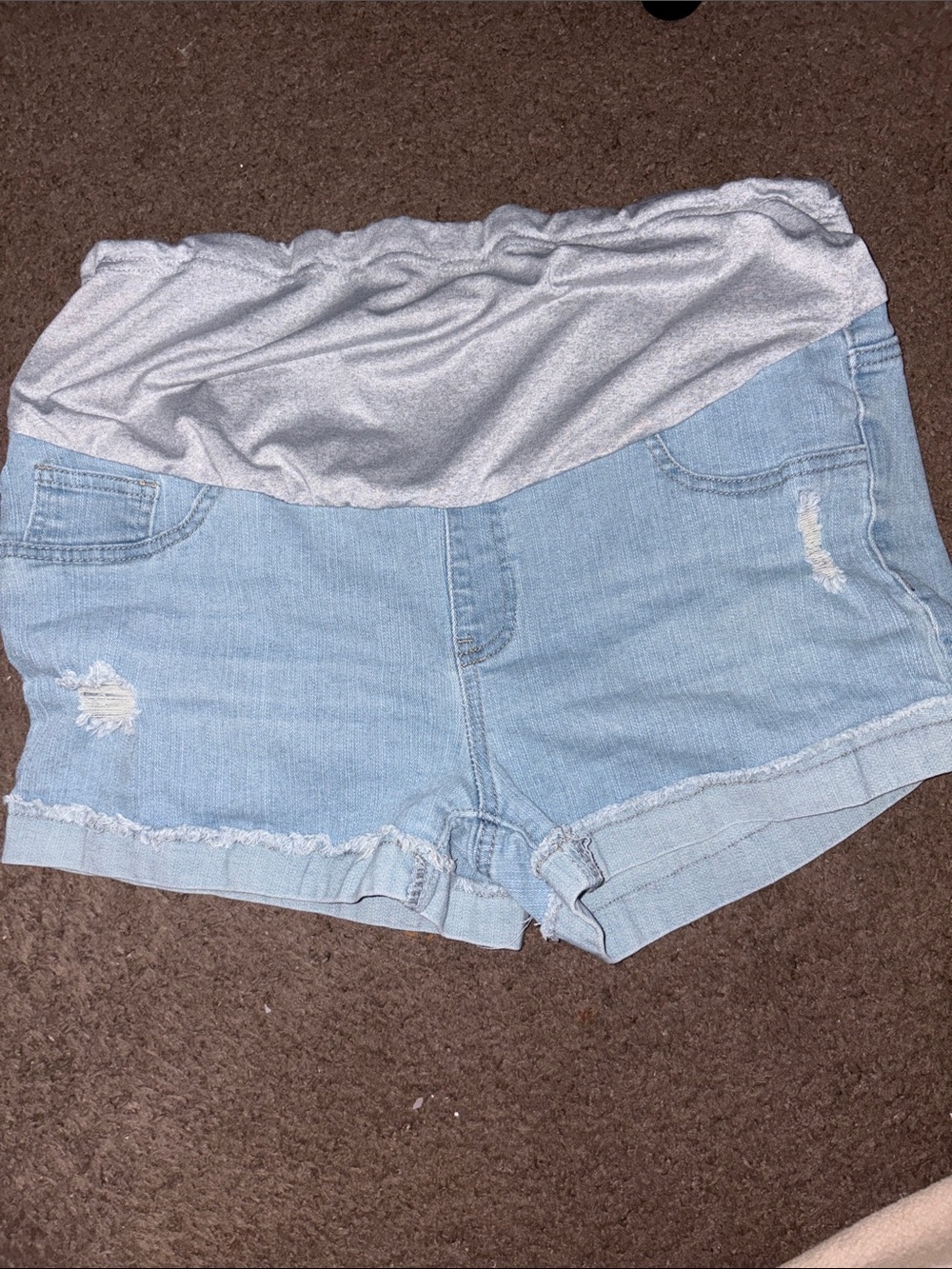 Light Blue Maternity Denim Shorts with Stretch Waistband